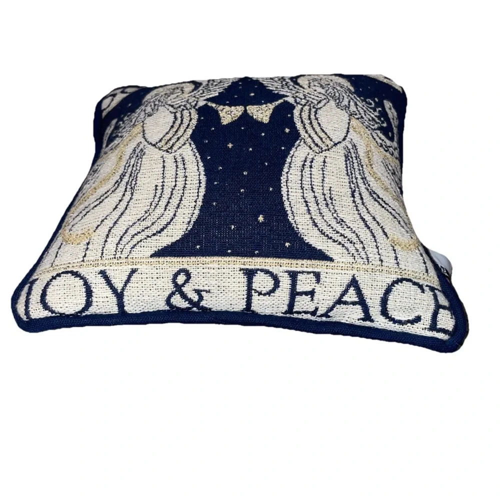 Vtg Angel Tapestry “Joy &‎ Peace” Throw Pillow Embroidery Retro Christmas